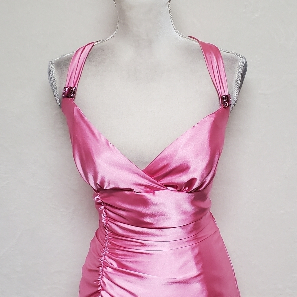 BarbieCore 90s Vintage Jessica McClintock Gunne Sax Pink Satin High Low Dress L - Picture 6 of 16